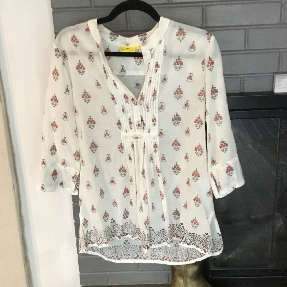 Roberta Roller Rabbit White Tunic with Rust Floral Print